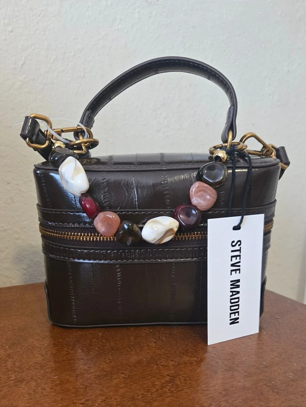 Steve Madden Brown Croc-Embossed Crossbody Handbag